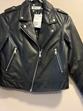 Girl H&M Black Faux Leather Moto Jacket